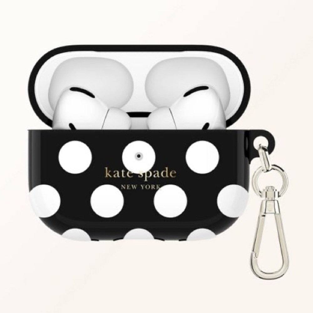 Kate Spade Black and White Polka Dot AirPods Pro 1 & 2, w/clip, NWT